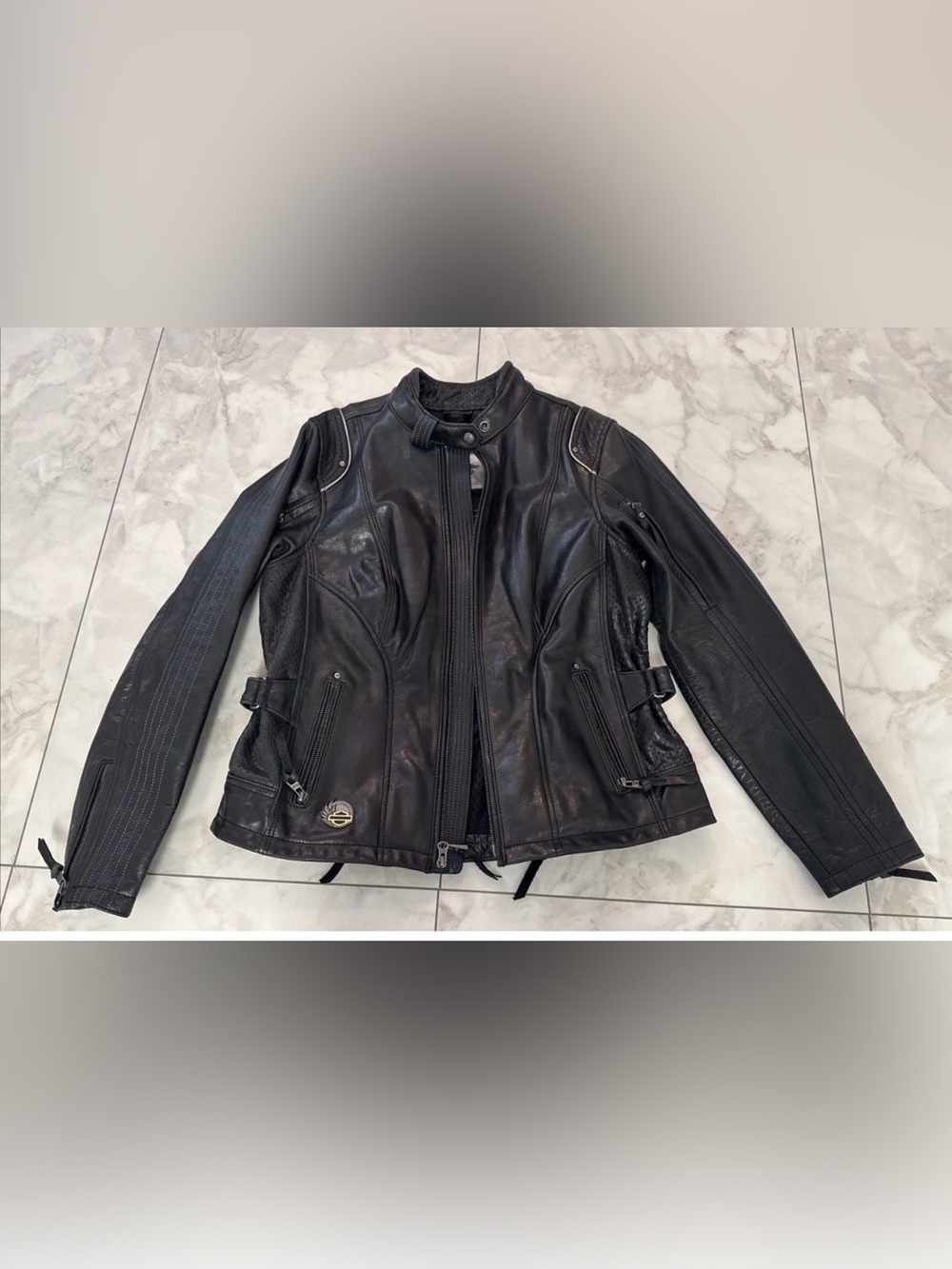 Harley-Davidson 115th Anniversary Black Leather Jacket Womens Large Motorcycle